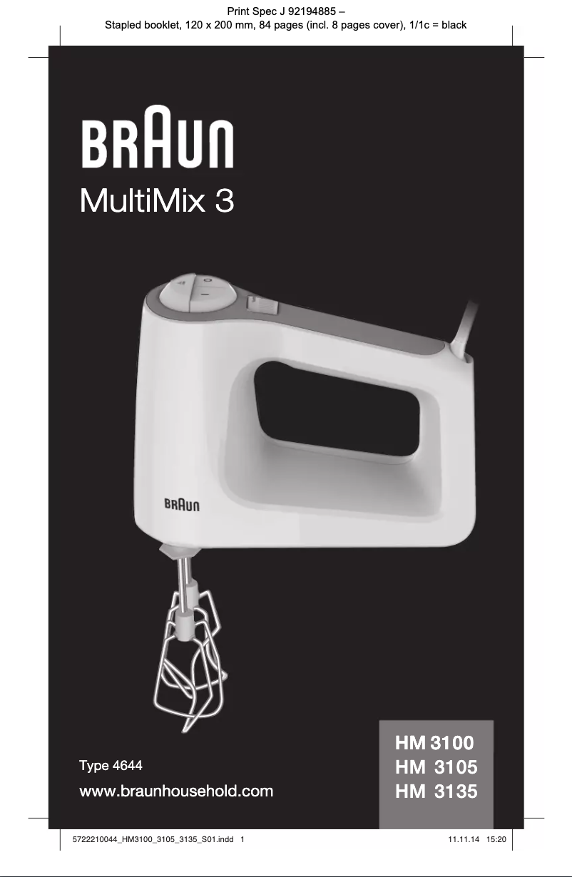 Page n°1 - Manuel utilisateur Braun MultiMix 3 HM 3135