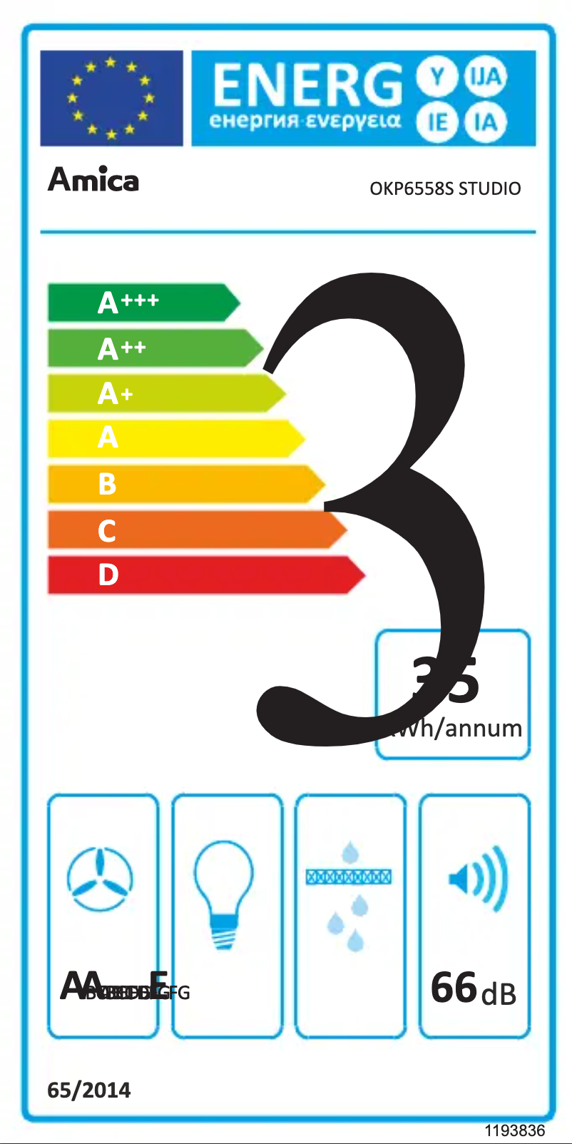 Page 1 de la notice Label énergétique Amica OKP6558S STUDIO