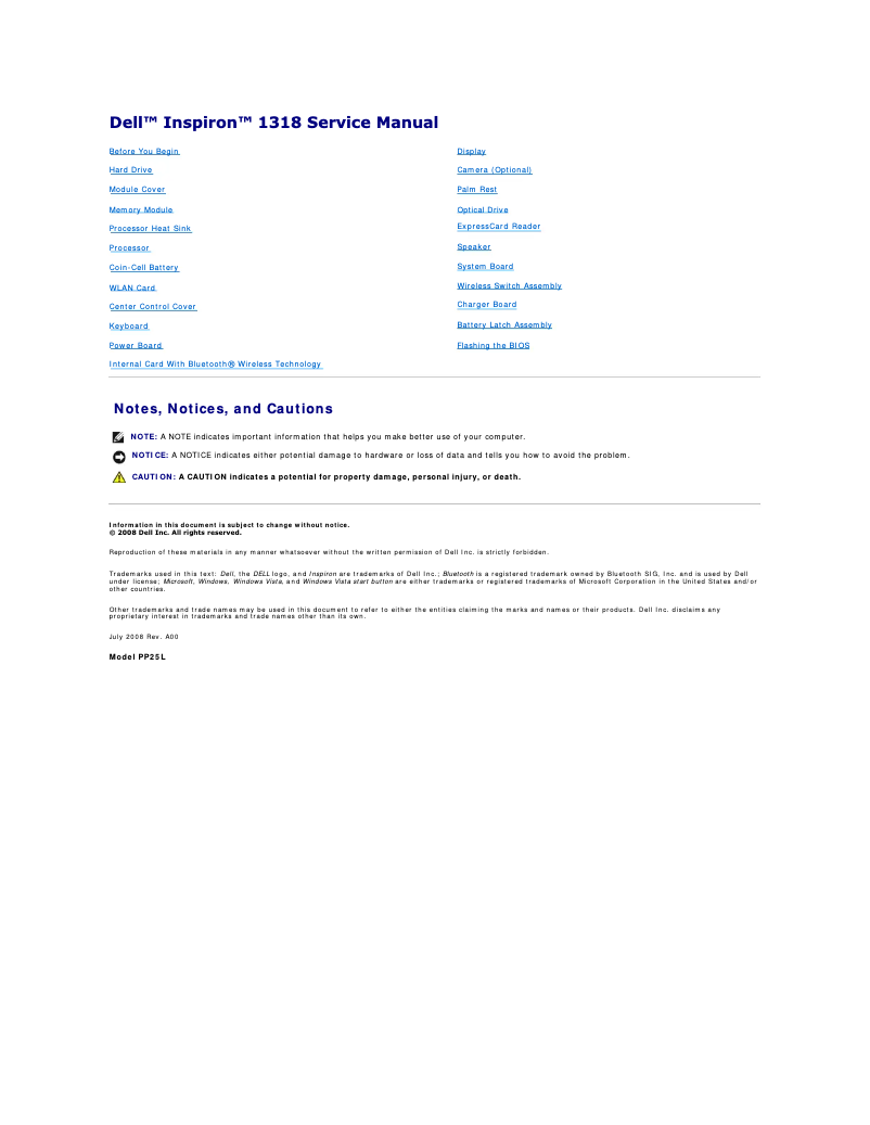 Page n°1 - Manuel utilisateur Dell Inspiron 1318