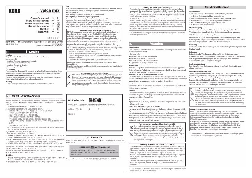 Page n°1 - Manuel utilisateur Korg volca mix