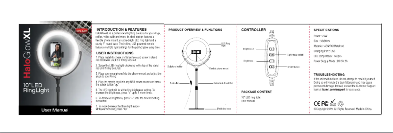 Page 1 de la notice Manuel utilisateur On Air Halo Glow XL