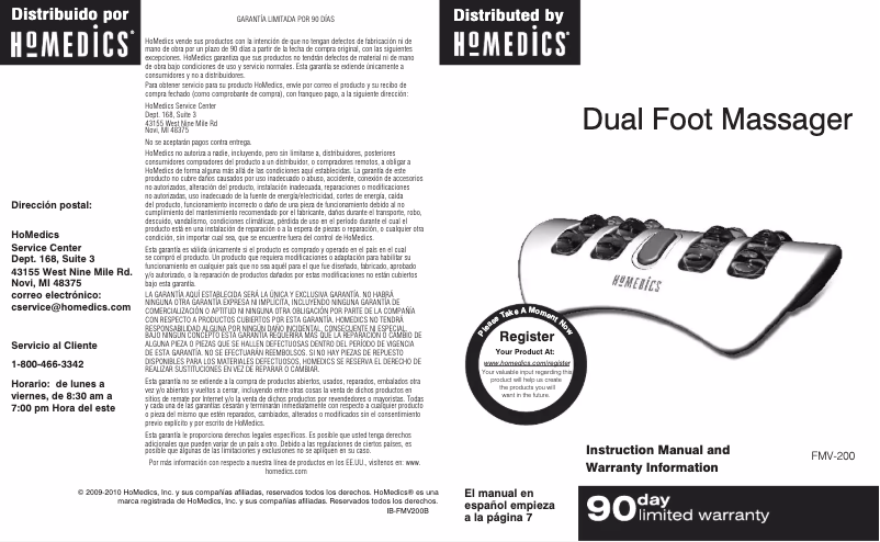 Page n°1 - Manuel utilisateur Homedics FMV-200