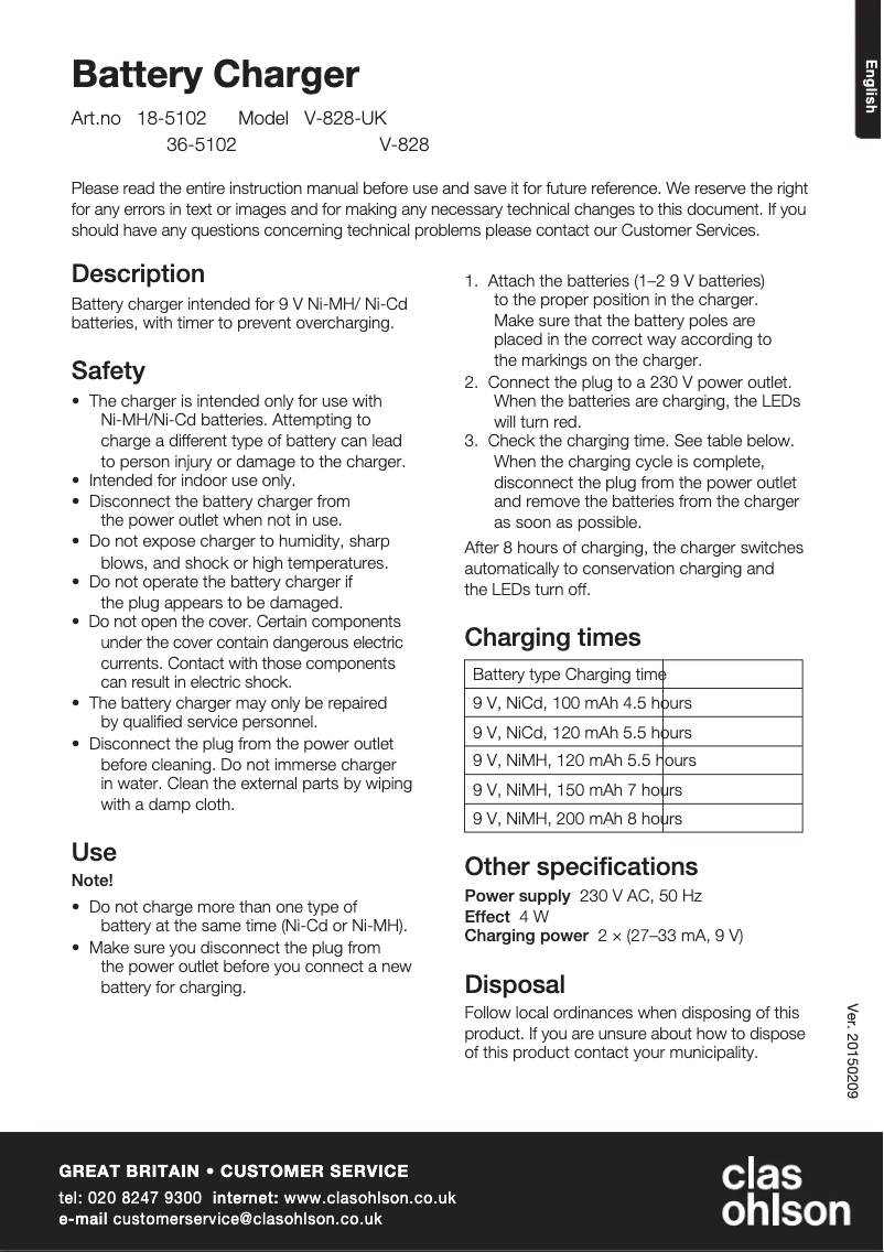 Page n°1 - Manuel utilisateur Cotech V-828