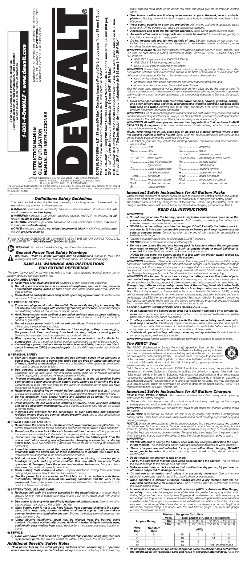 Page 1 de la notice Manuel utilisateur DeWalt DWE4314