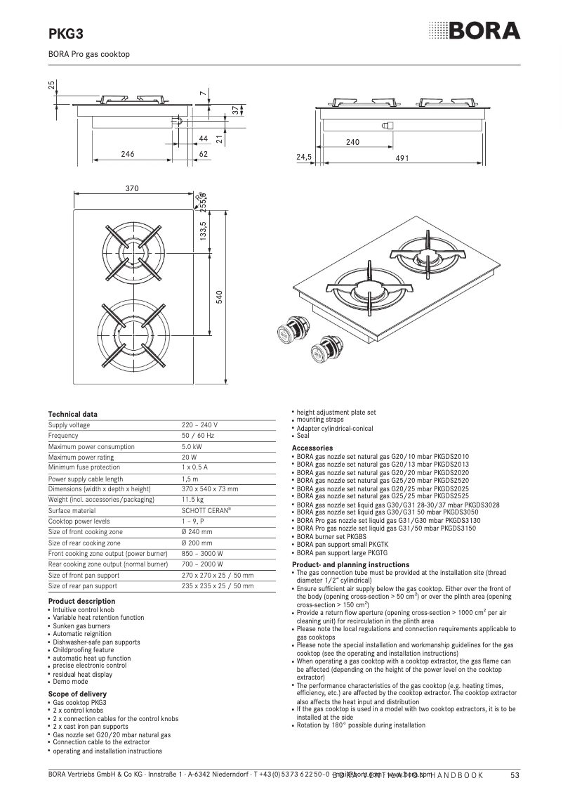 Page n°1 - Fiche technique BORA PKG3