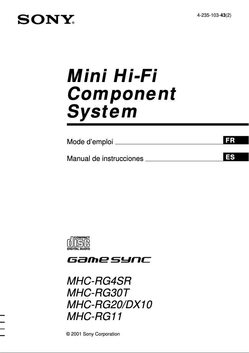Page 1 de la notice Manuel utilisateur Sony MHC-RG4SR
