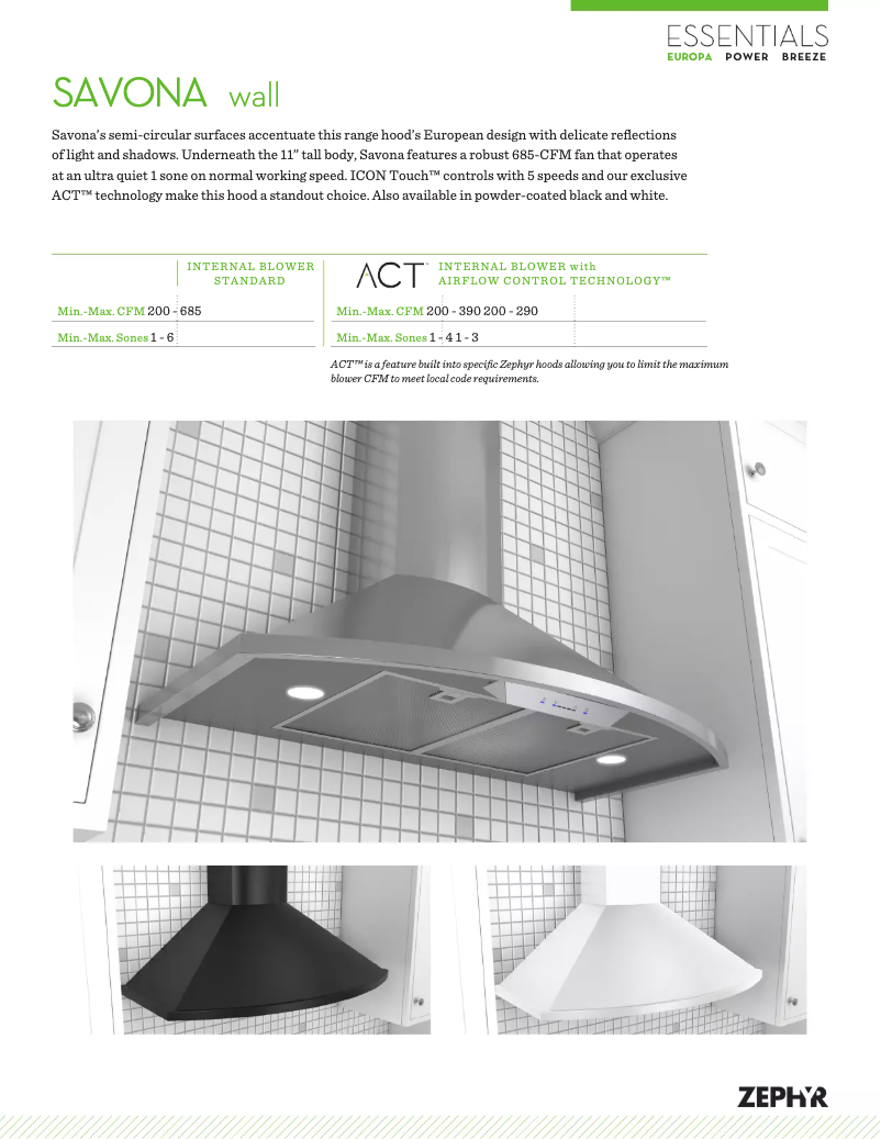 Página 1 del manual Ficha técnica Zephyr ZSAM90CW