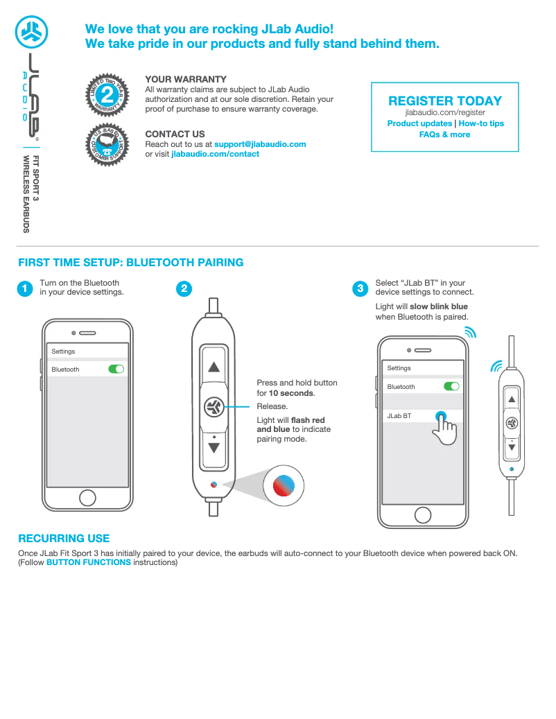 Page n°1 - Manuel utilisateur JLab Fit Sport 3
