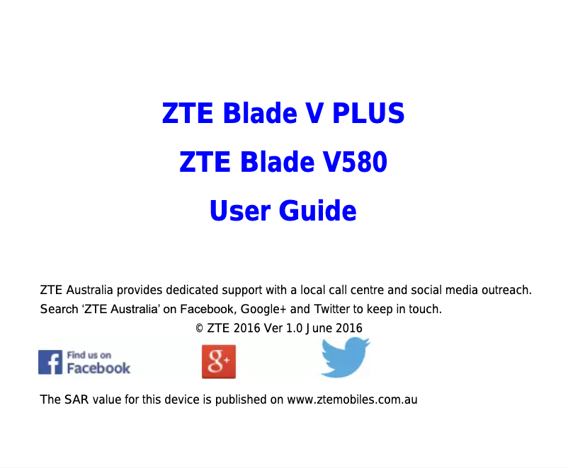 Page 1 de la notice Manuel utilisateur ZTE Blade V580