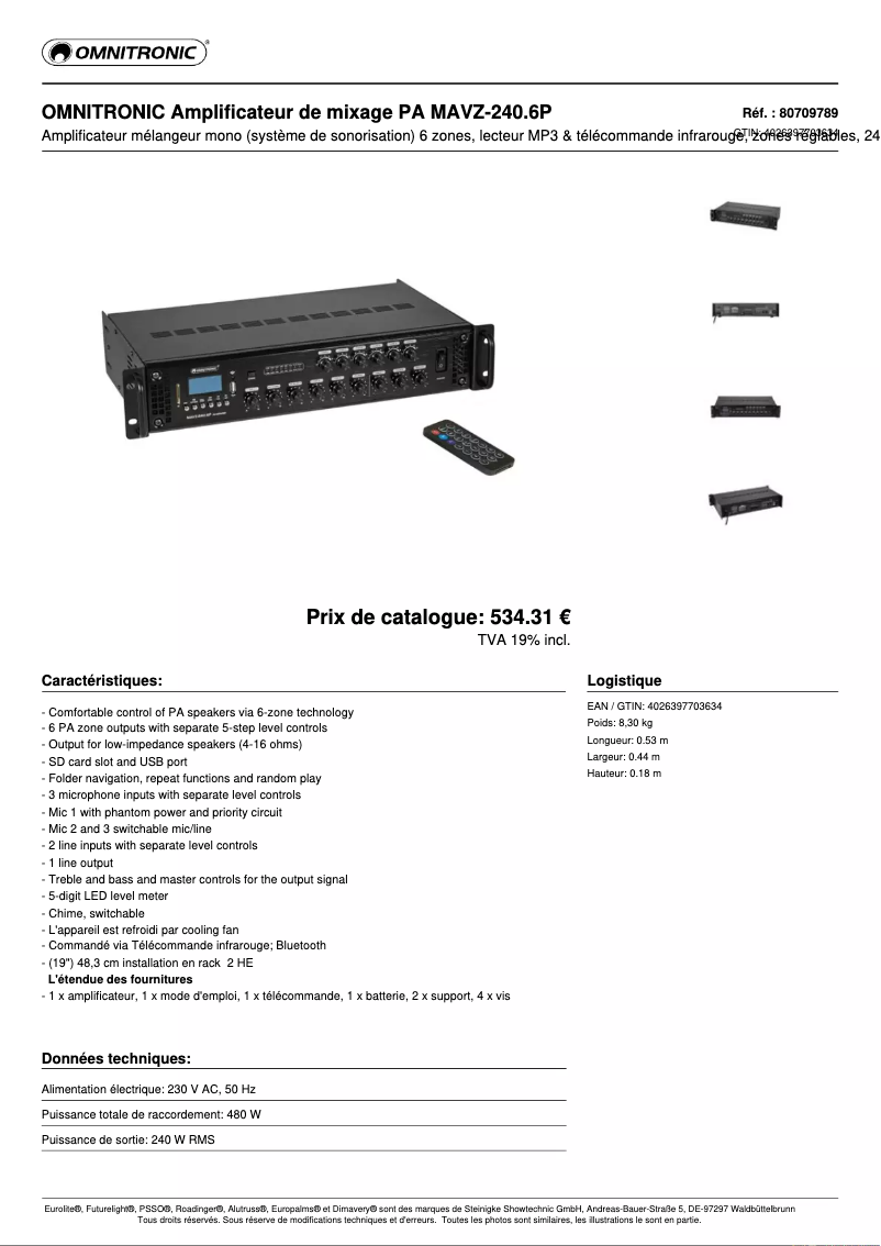 Page n°1 - Fiche technique Omnitronic MAVZ-240
