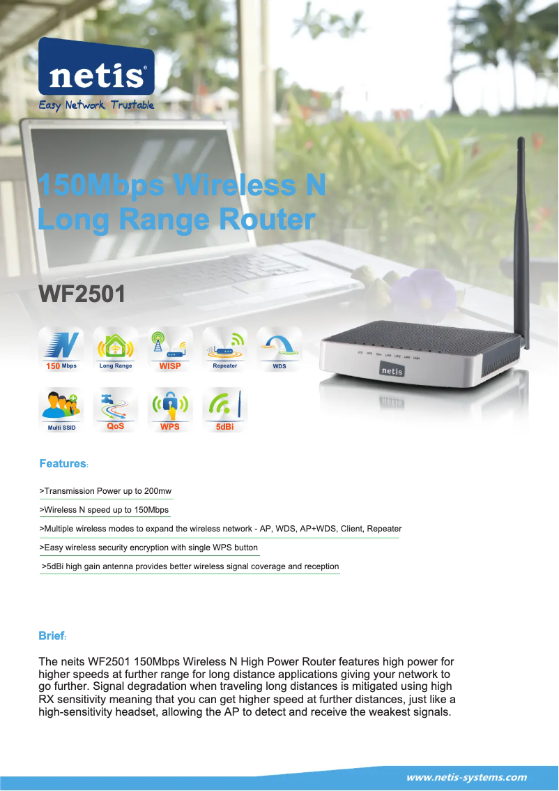 Page 1 de la notice Fiche technique Netis WF2501