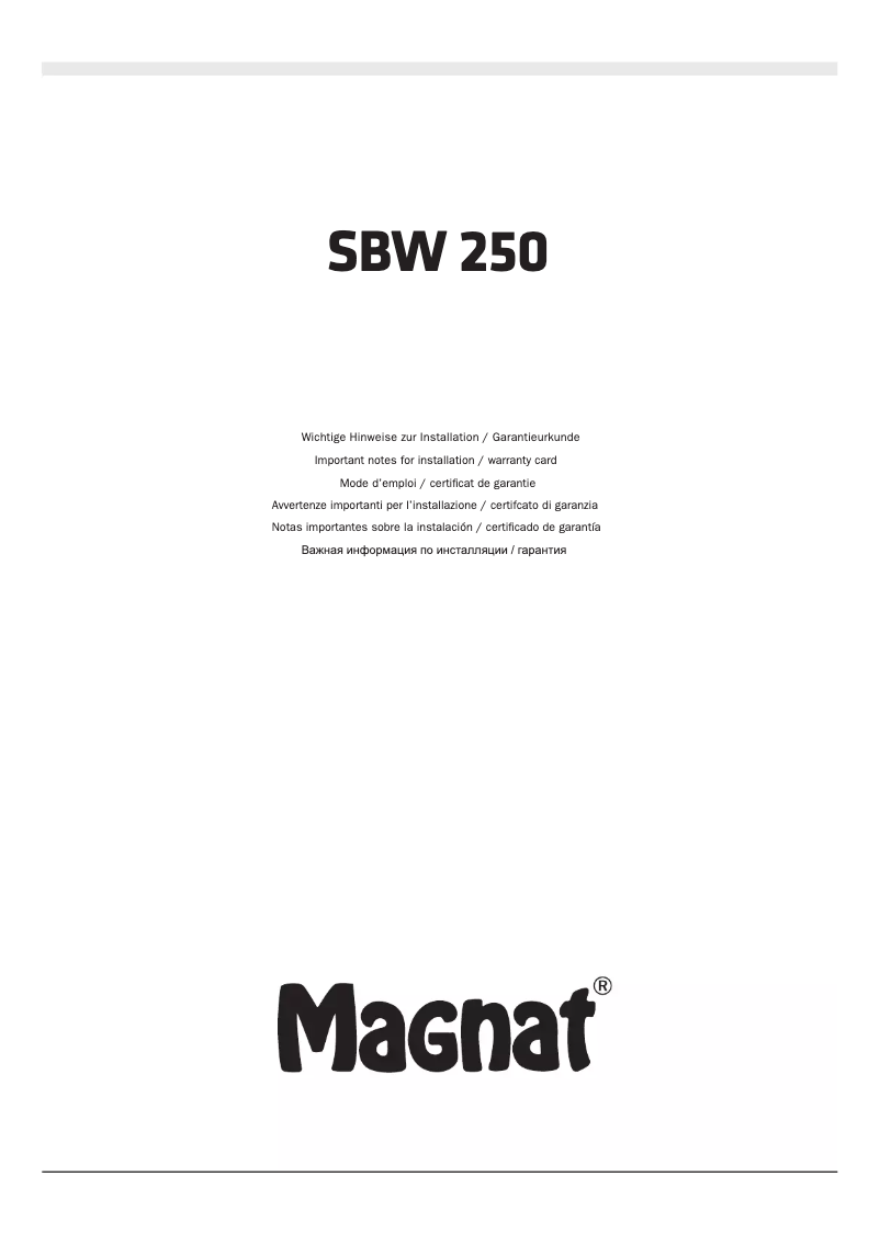 Image de la première page du manuel de l'appareil SBW 250
