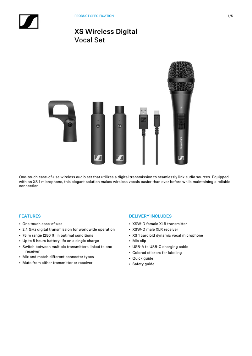 Page 1 de la notice Fiche technique Sennheiser XSW-D Vocal Set