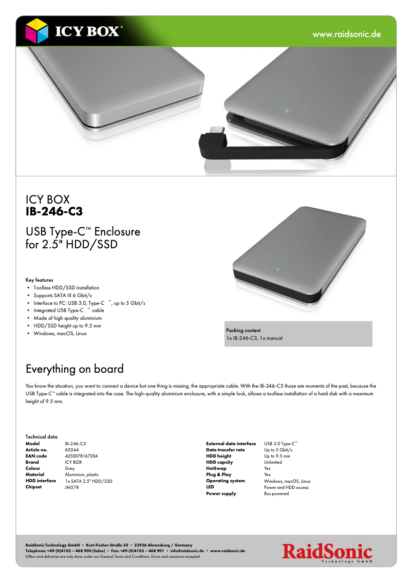 Página 1 del manual Ficha técnica Icy Box IB-246-C3