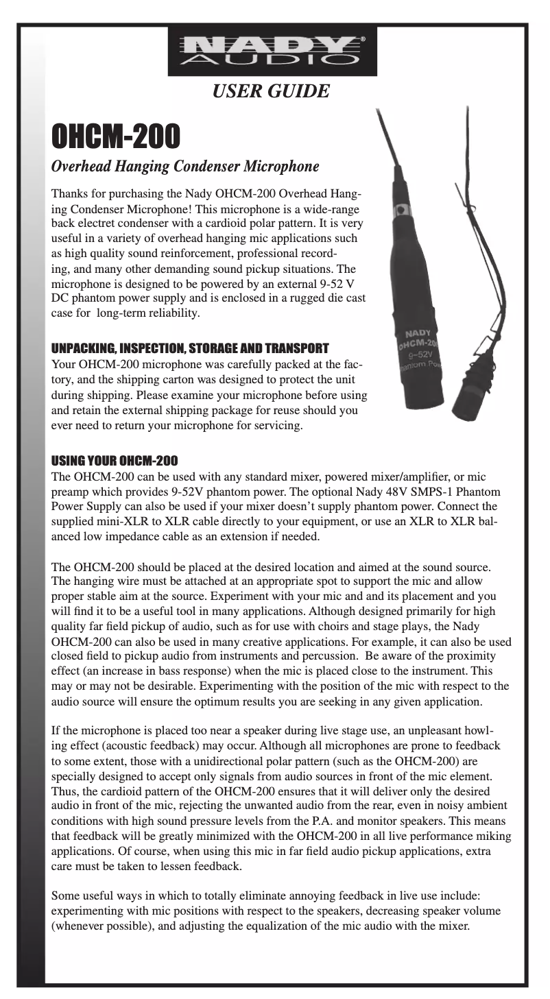 Page n°1 - Manuel utilisateur Nady OHCM-200