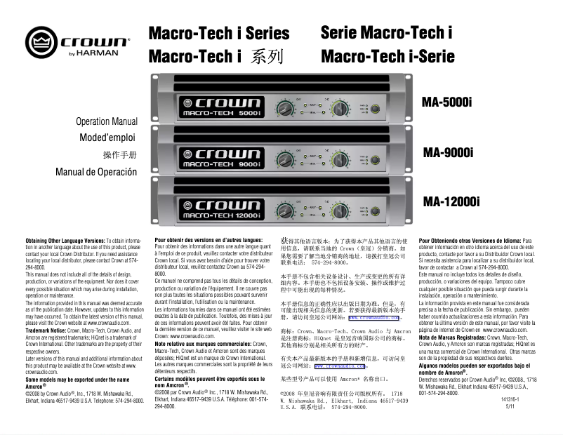 Page 1 de la notice Manuel utilisateur Crown Macro-Tech i 5000i
