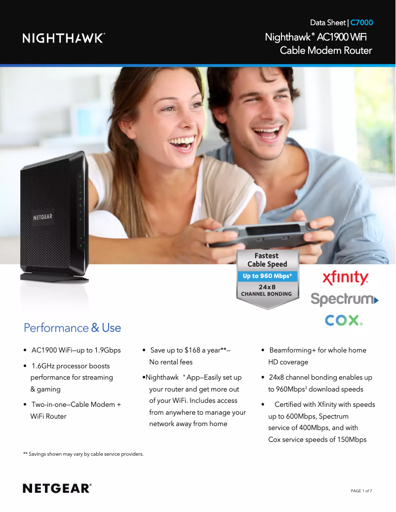 Page 1 de la notice Fiche technique Netgear C7000v2