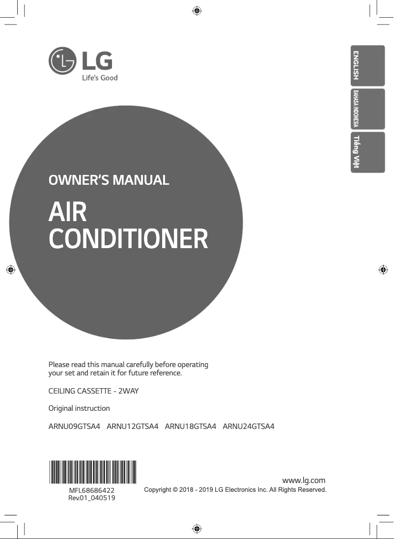 Page 1 de la notice Manuel utilisateur LG ARNU24GTSA4