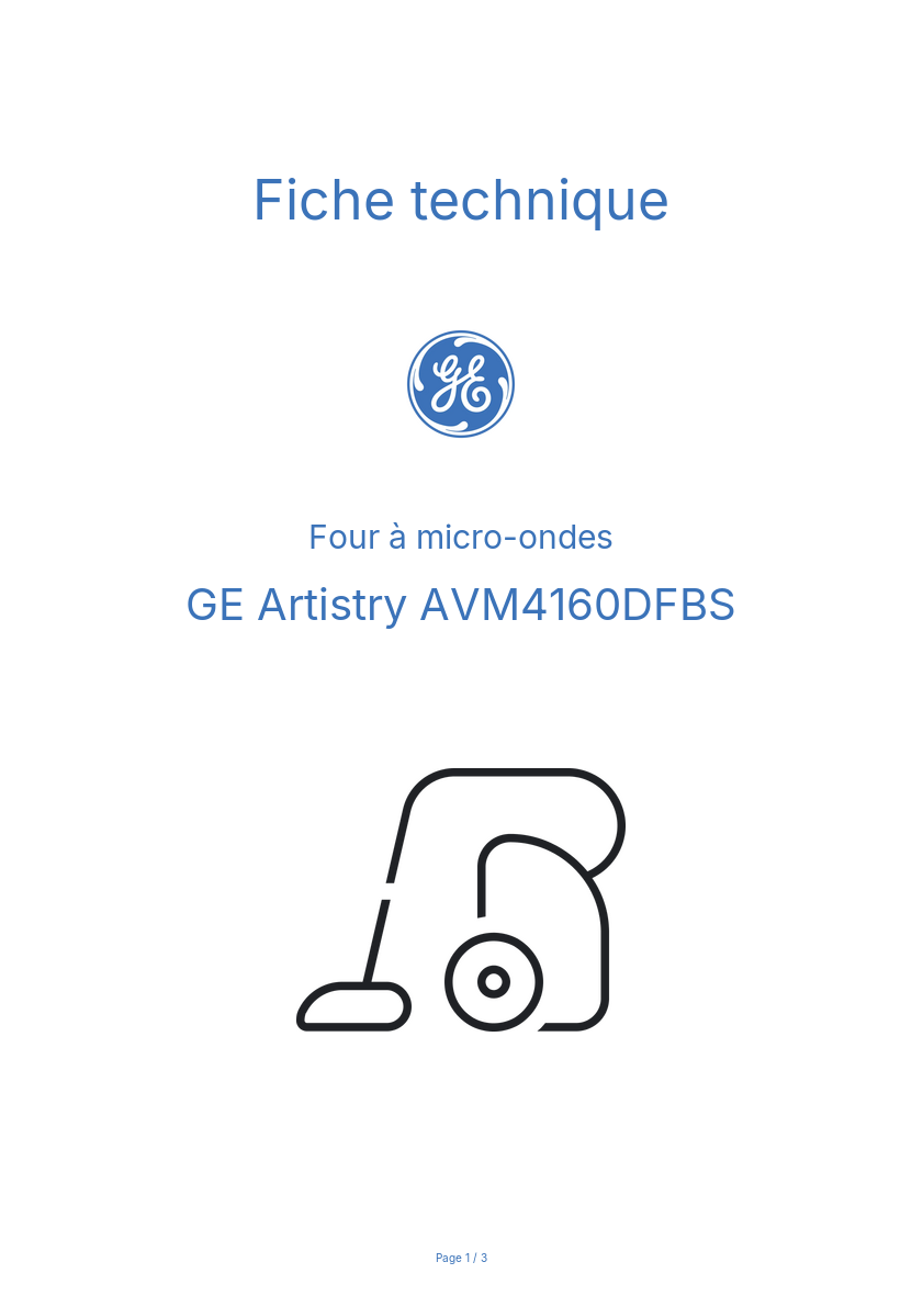Page n°1 - Fiche technique GE Artistry AVM4160DFBS