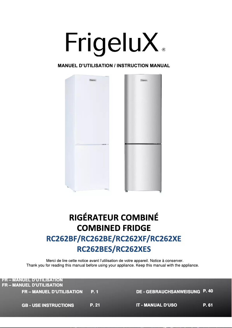 Image de la première page du manuel de l'appareil RC262BF