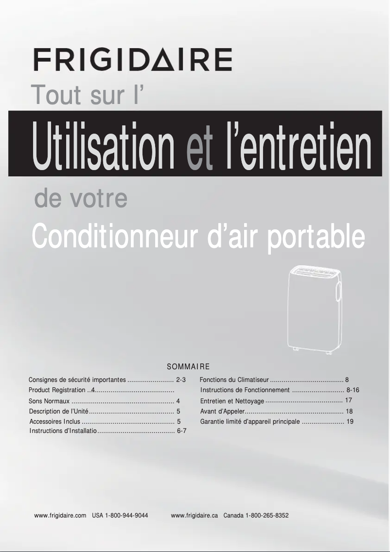 Page 1 de la notice Manuel utilisateur Frigidaire FFPA1422T1