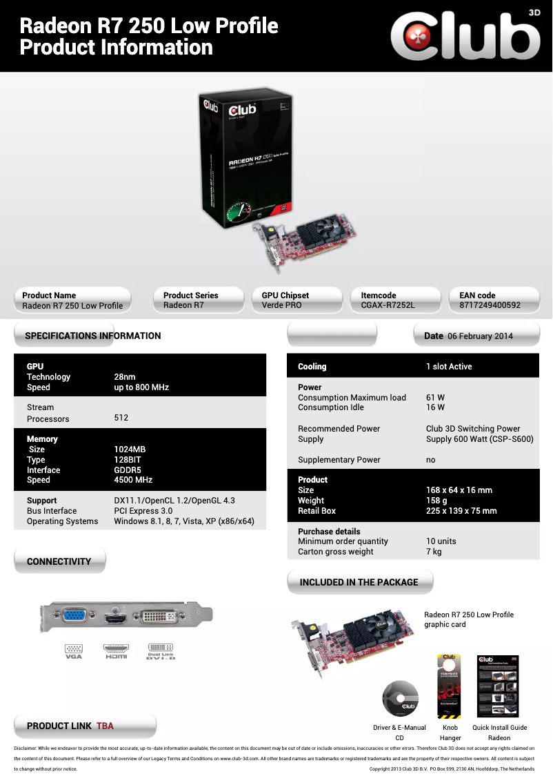 Image de la première page du manuel de l'appareil Radeon R7 250 Low Profile