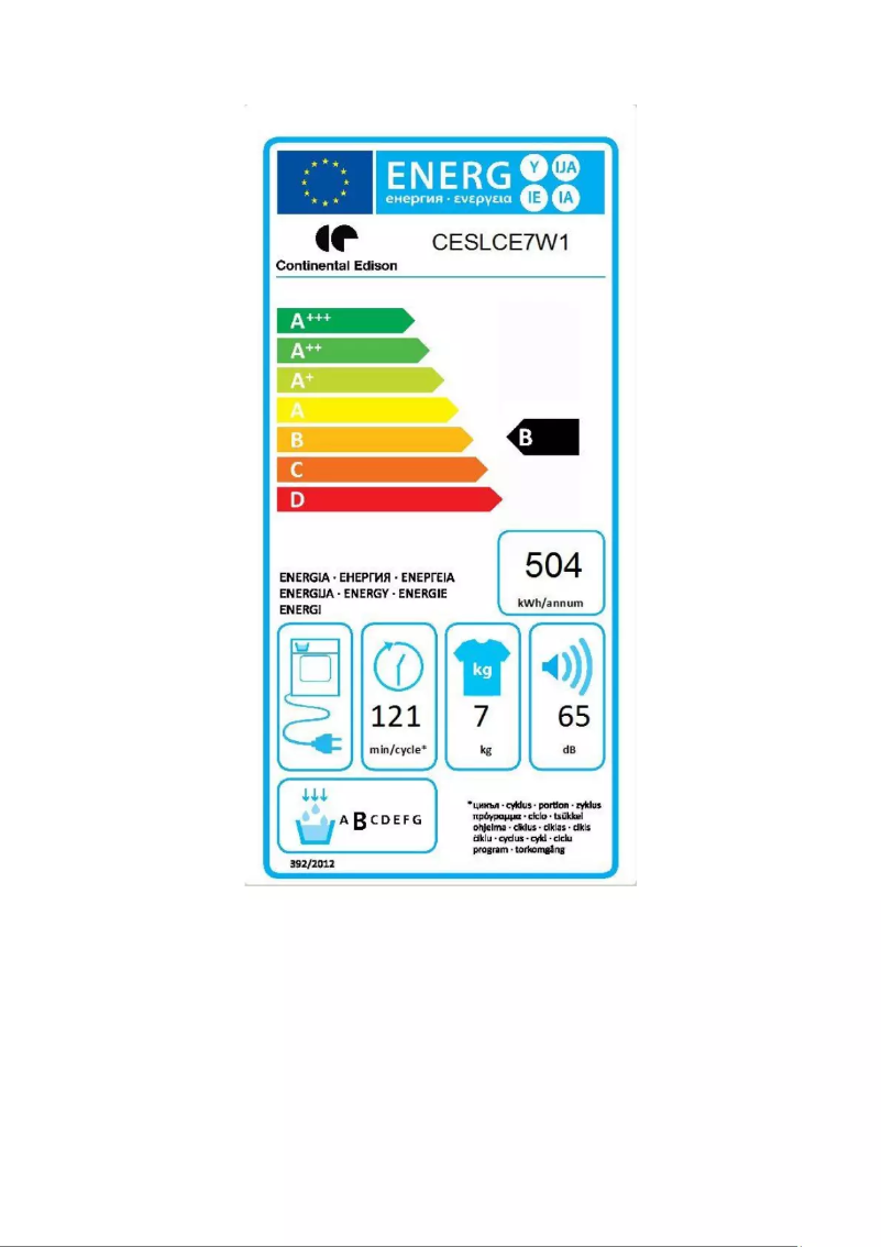 Página 1 del manual Etiqueta energética Continental Edison CESLCE7W1