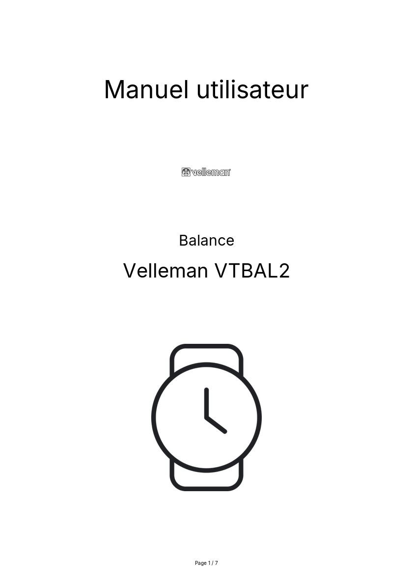 Page n°1 - Manuel utilisateur Velleman VTBAL2