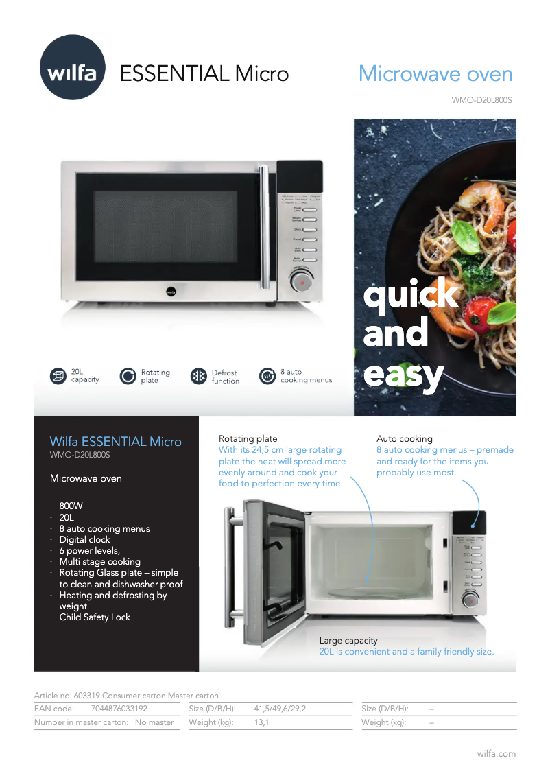 Page n°1 - Brochure Wilfa Essential Micro WMO-D20L800S