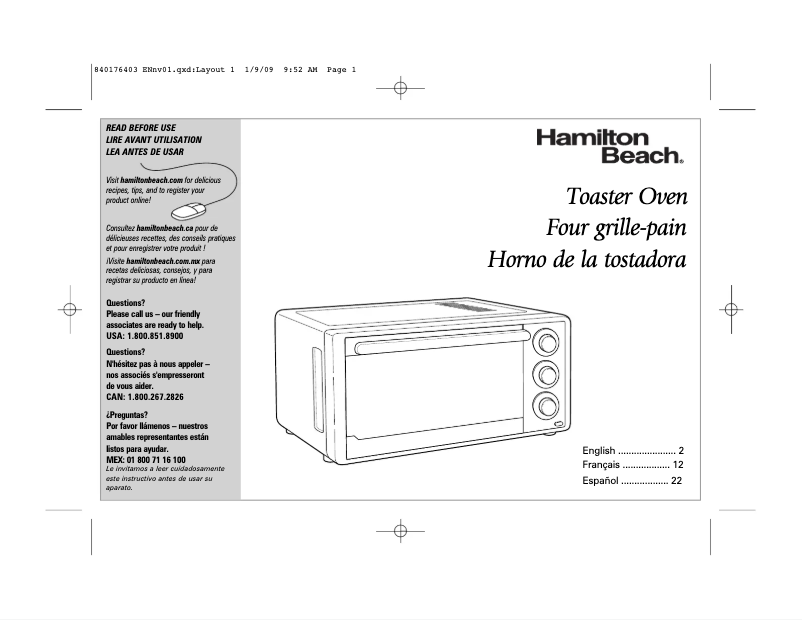 Page 1 de la notice Manuel utilisateur Hamilton Beach 31509
