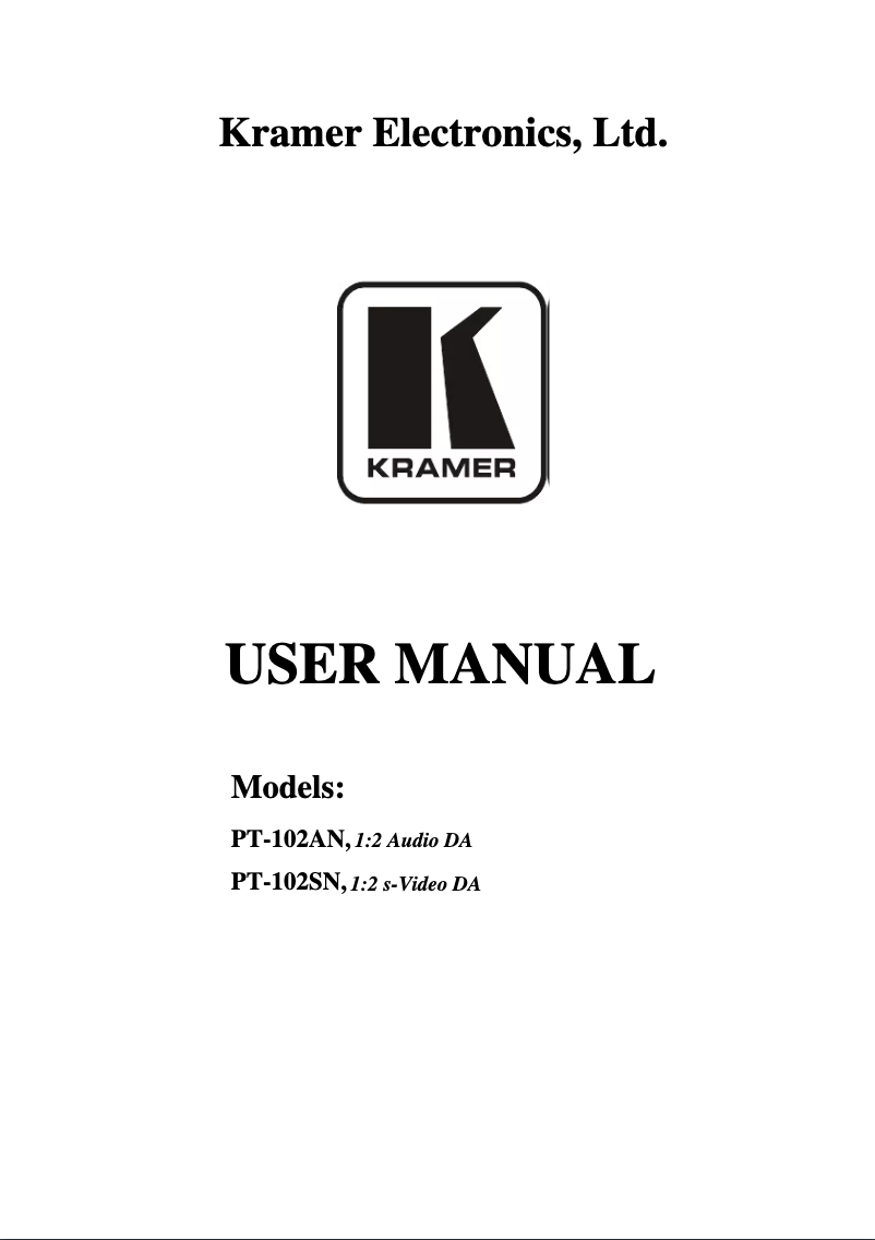 Page n°1 - Manuel utilisateur Kramer PT-102