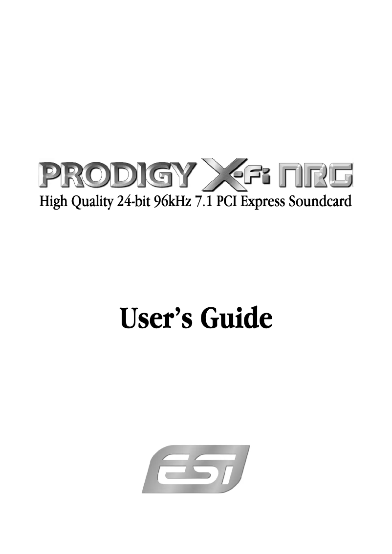Page n°1 - Manuel utilisateur ESI Prodigy X-Fi NRG