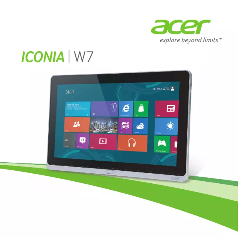 Image de la première page du manuel de l'appareil Iconia Tab W7