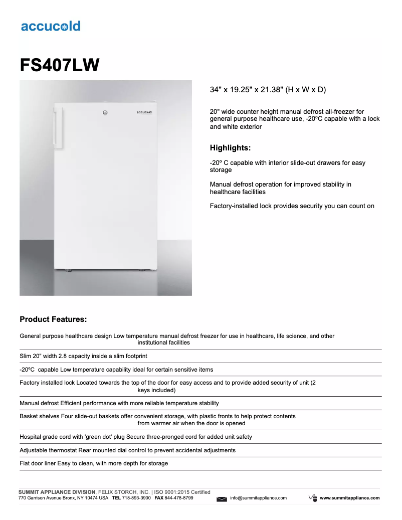 Page 1 de la notice Fiche technique Summit FS407L