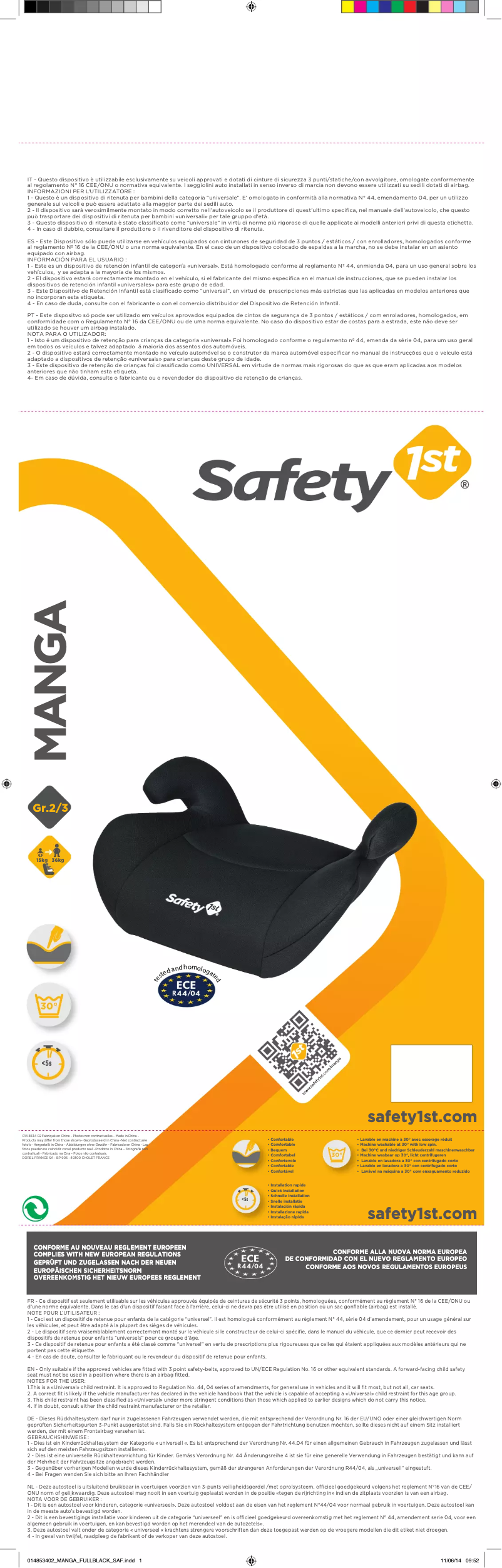 Page 1 de la notice Manuel utilisateur Safety 1st Manga