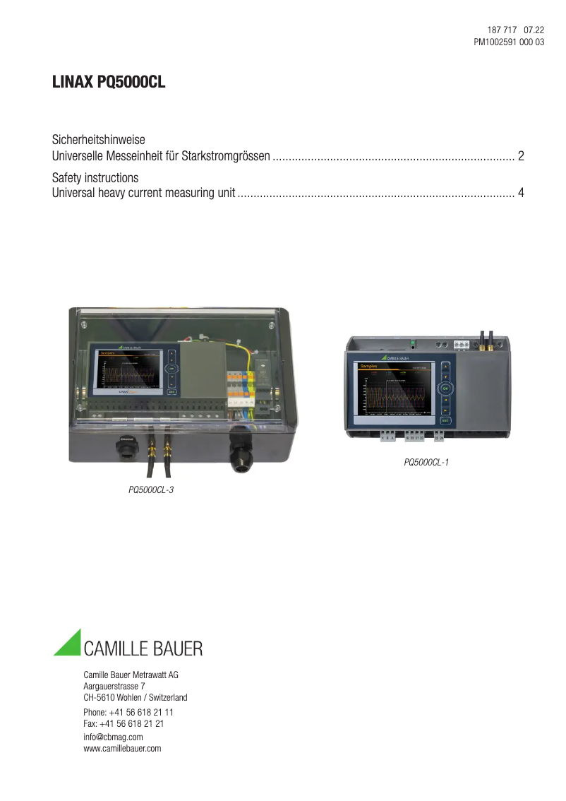 Image de la première page du manuel de l'appareil LINAX PQ5000-CURRENT LINK