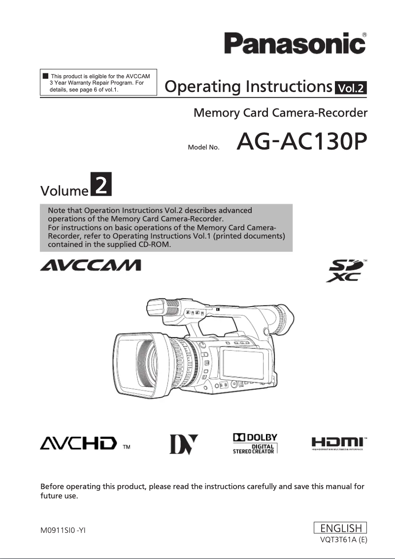Image de la première page du manuel de l'appareil AG-AC130