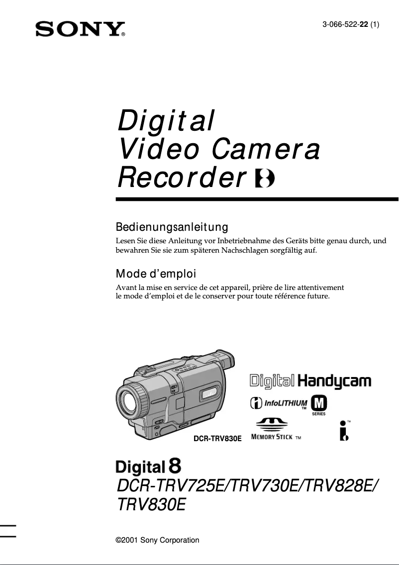 Page 1 de la notice Manuel utilisateur Sony DCR-TRV725E