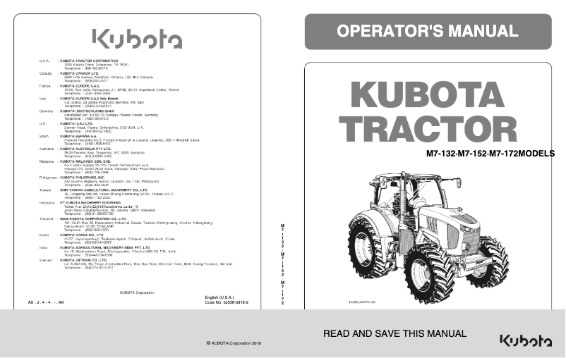 Page 1 de la notice Manuel utilisateur Kubota M7-152P-KVT