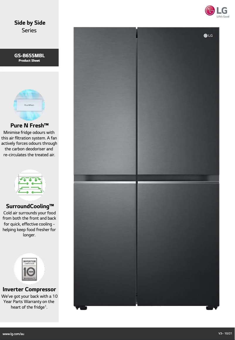 Page 1 de la notice Fiche technique LG GS-B655MBL