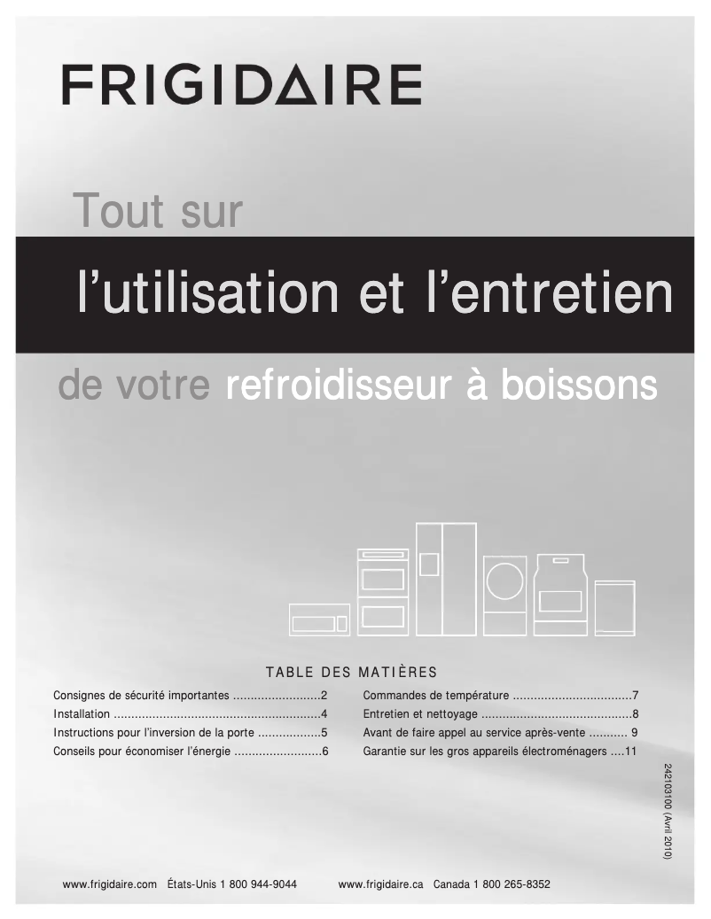 Page 1 de la notice Manuel utilisateur Frigidaire FFBC46F5LS