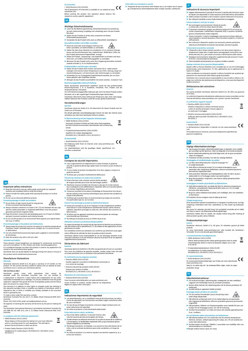 Page n°1 - Manuel utilisateur Sennheiser HD 200 Pro