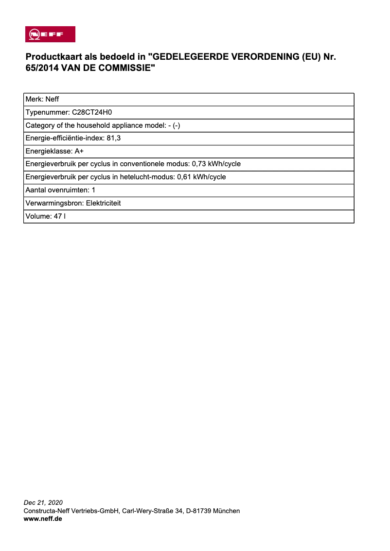 Page n°1 - Mode d'emploi Neff C28CT24H0