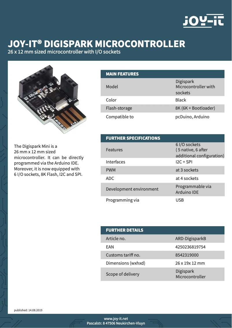 Image de la première page du manuel de l'appareil ARD-DigisparkB