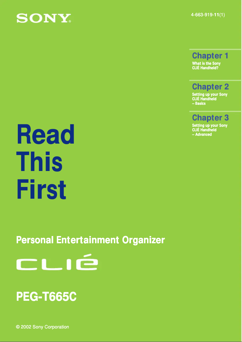 Image de la première page du manuel de l'appareil Clié PEG-T665C