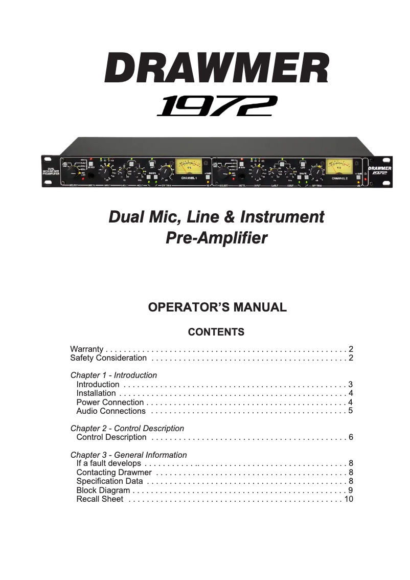 Page 1 de la notice Manuel utilisateur Drawmer 1972