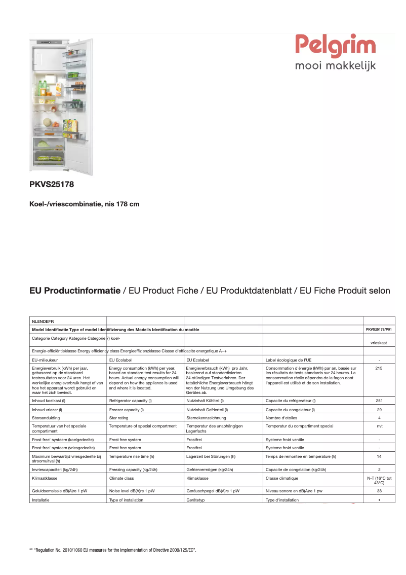 Page 1 de la notice Fiche technique Pelgrim PKVS25178