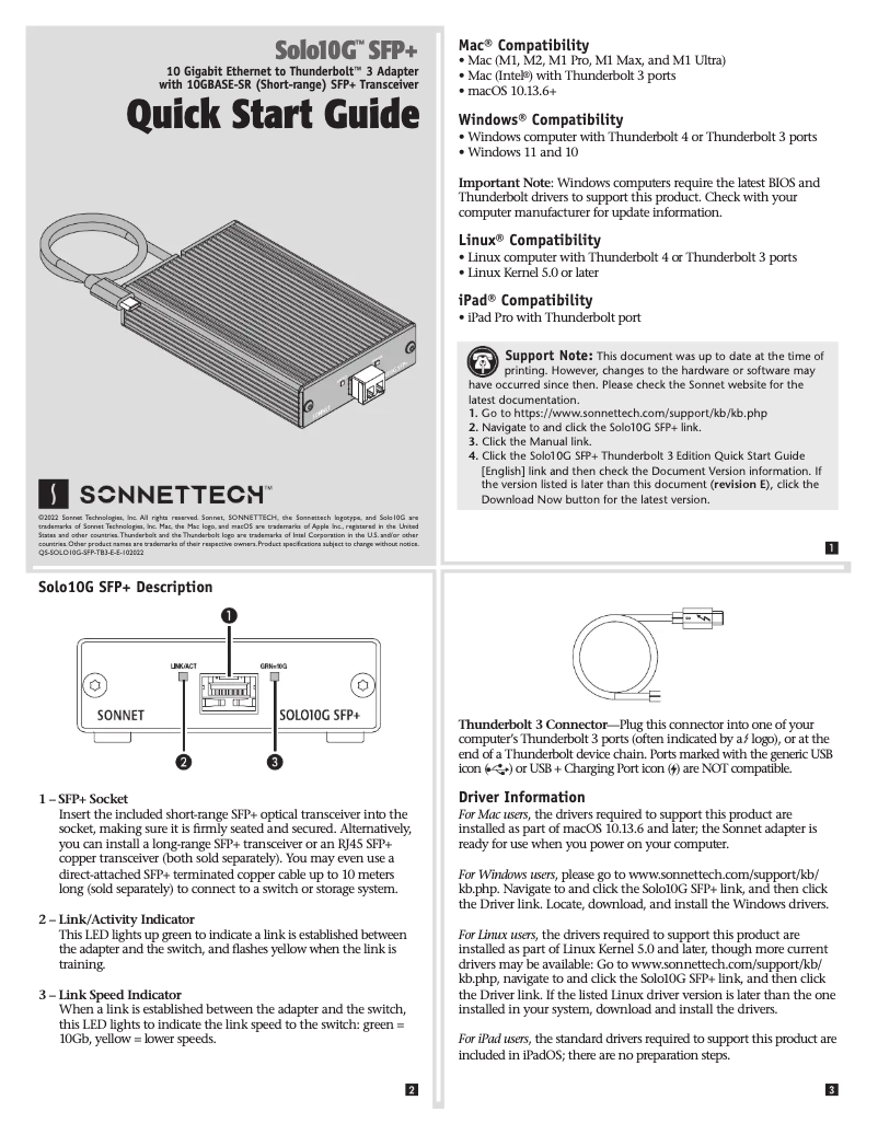 Image de la première page du manuel de l'appareil Solo10G SFP+