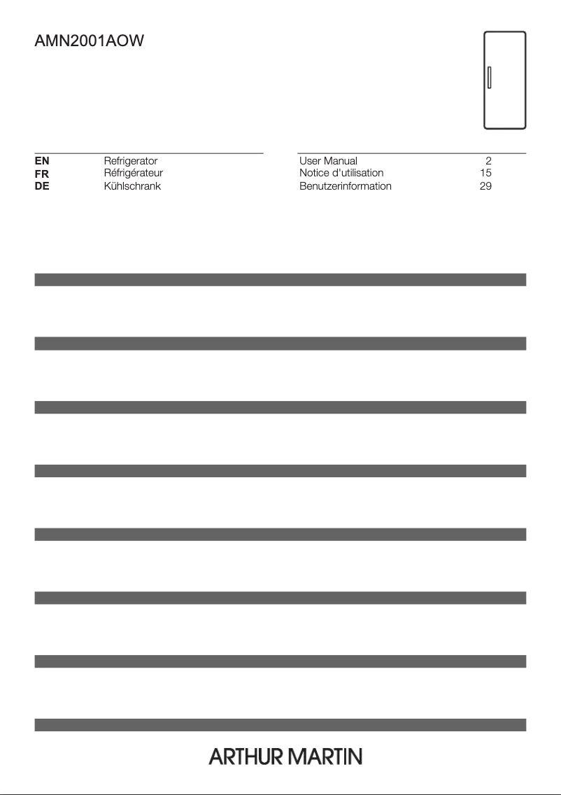 Page 1 de la notice Manuel utilisateur Arthur Martin AMN2001