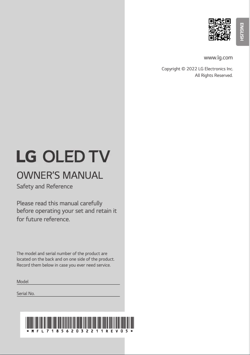 Image de la première page du manuel de l'appareil OLED97G29LA